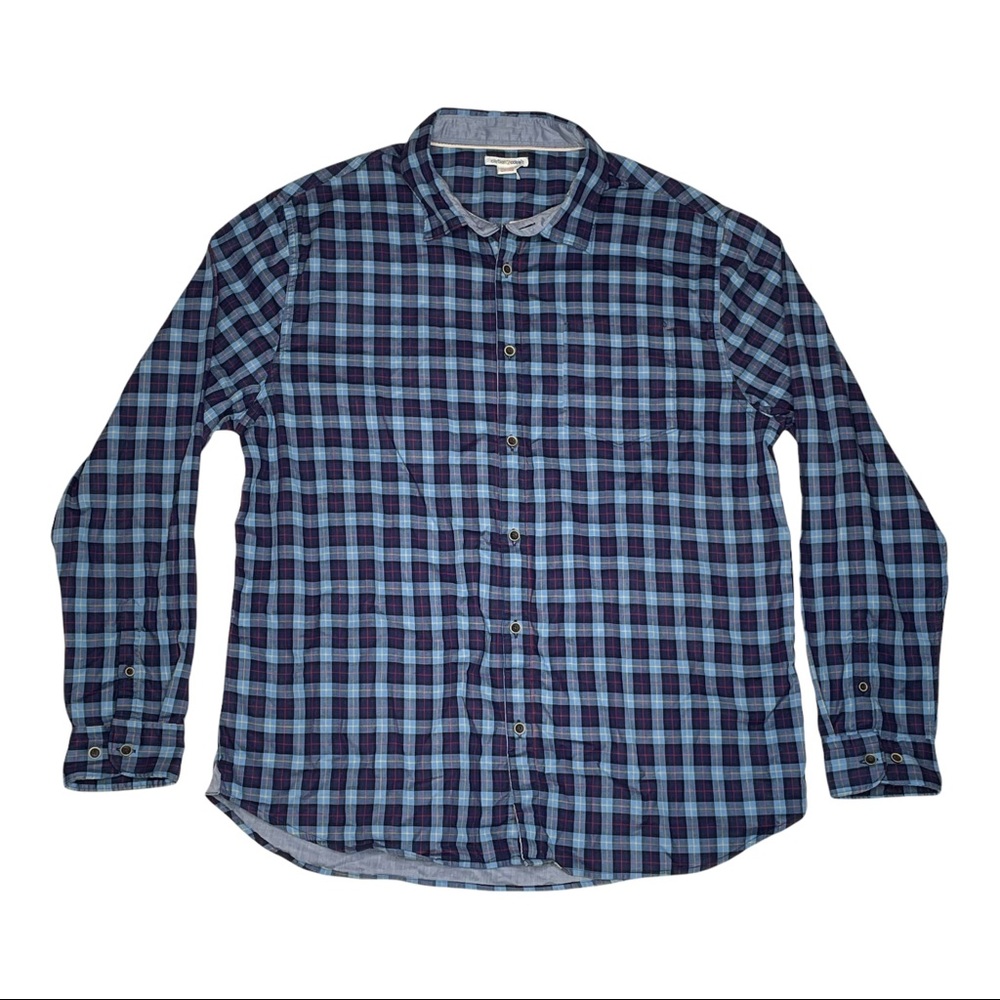 Carbon 2 Cobalt Plaid Long Sleeve Button Up Shirt Blue Cotton Men’s Size Large